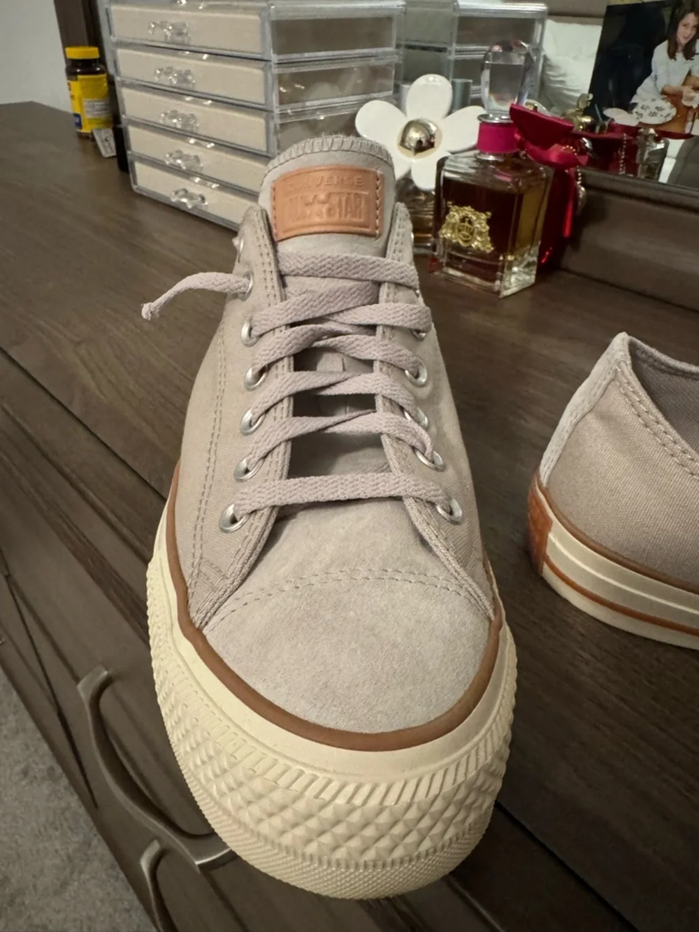 Converse Low Top Sneakers in Light Taupe with Cream Sole - Picture 2 of 6